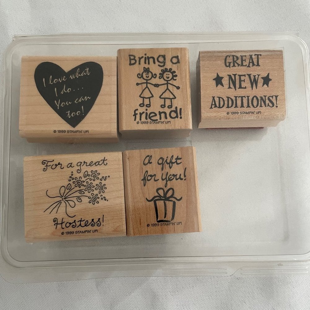 Stampin' Up *1999* Vintage Hostess Wood Mounted Set of 5 Stamps